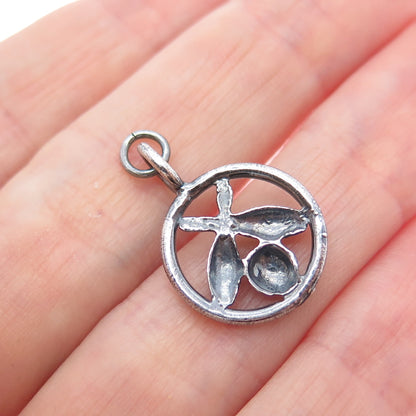 925 Sterling Silver Vintage Bowling Club Oxidized Minimalist Charm Pendant