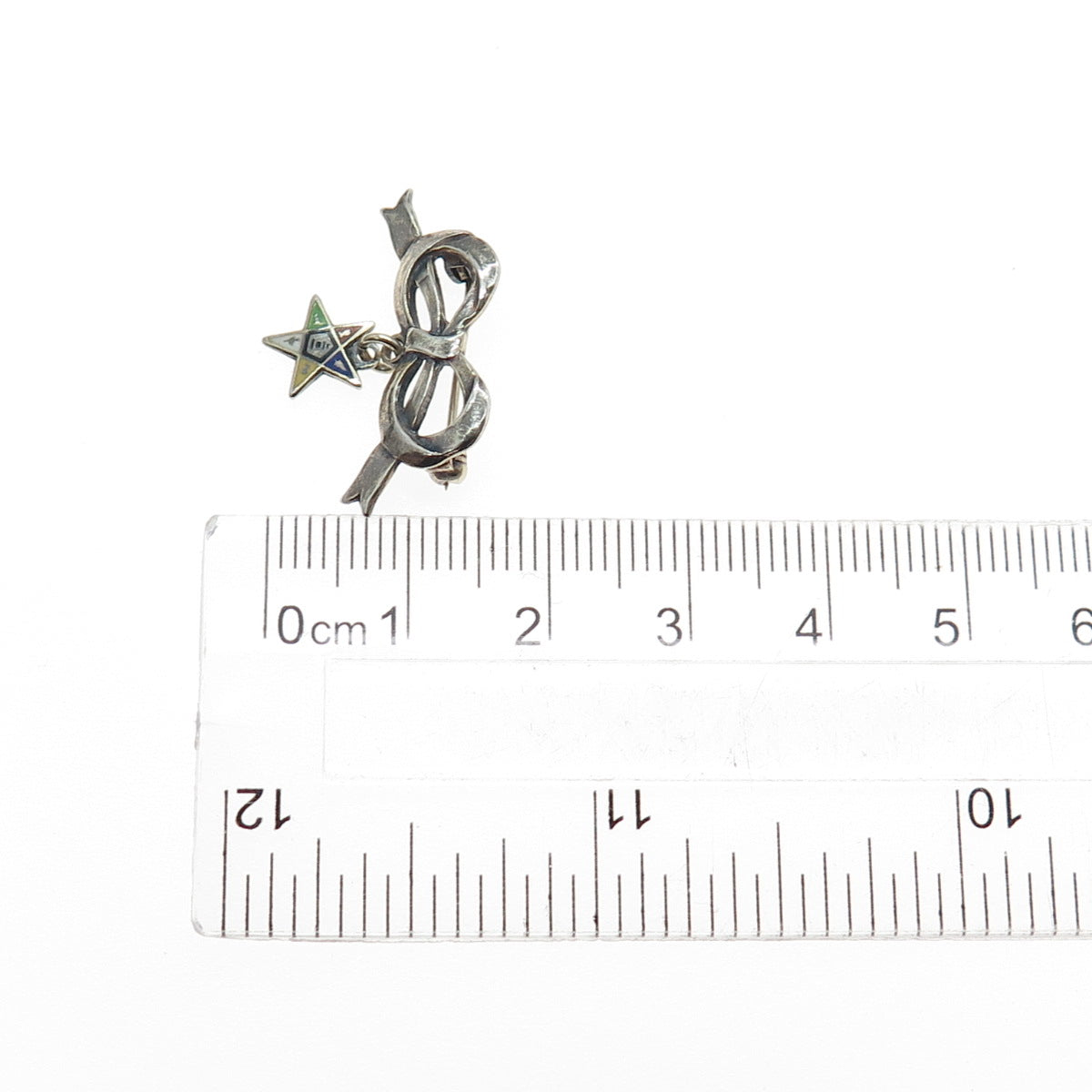 925 Sterling Silver Antique Art Deco Enamel Eastern Star Masonic Bow Pin Brooch
