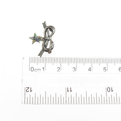 925 Sterling Silver Antique Art Deco Enamel Eastern Star Masonic Bow Pin Brooch