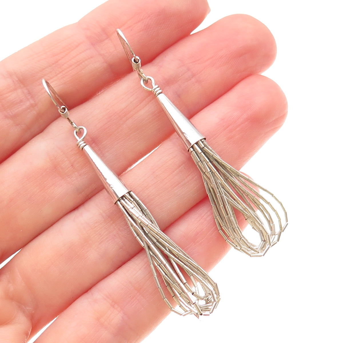 Old Pawn 925 Sterling Silver Vintage Southwestern Liquid Chain Dangle Earrings