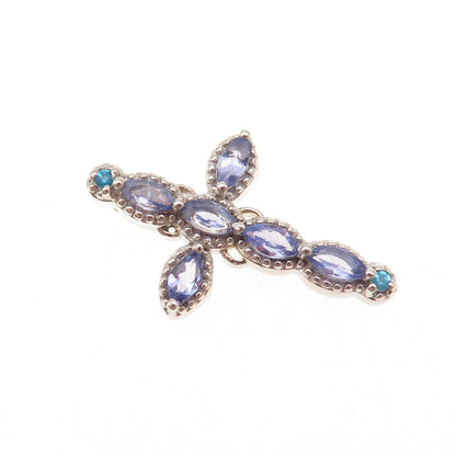 Chuck Clemency 925 Sterling Silver Real Tanzanite & Apatite Cross Slide Pendant
