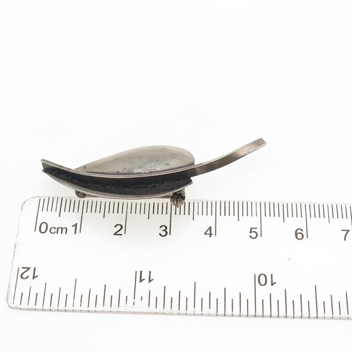925 Sterling Silver Vintage Modernist Floral Leaf Oxidized Pin Brooch