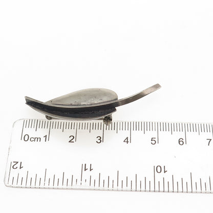 925 Sterling Silver Vintage Modernist Floral Leaf Oxidized Pin Brooch
