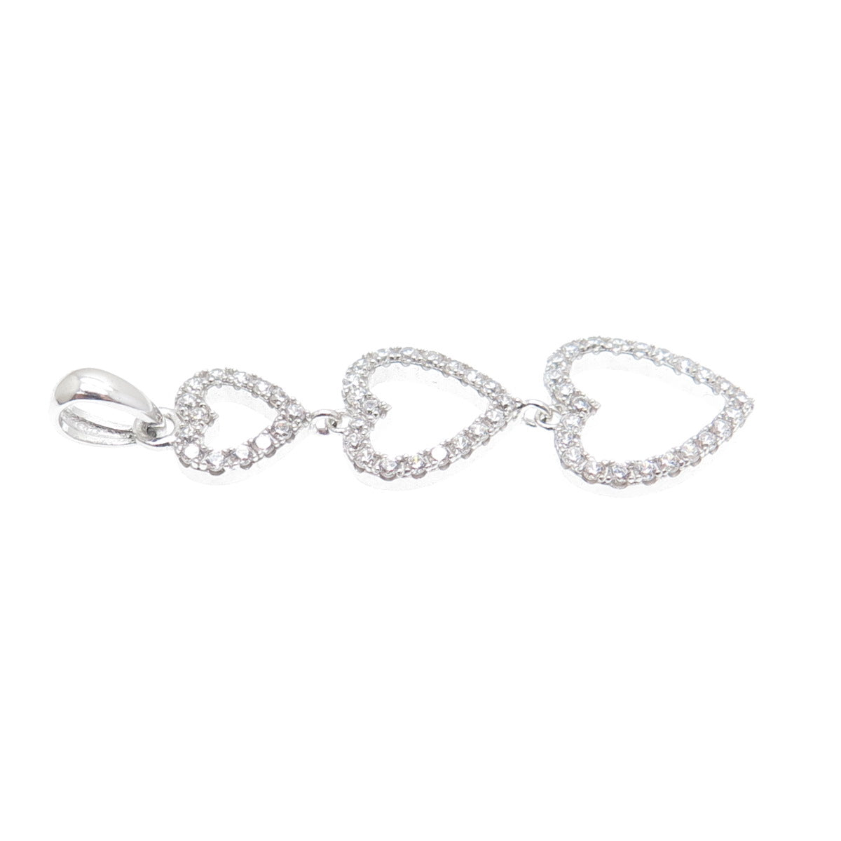 925 Sterling Silver Round-Cut C Z Graduated Heart Pendant