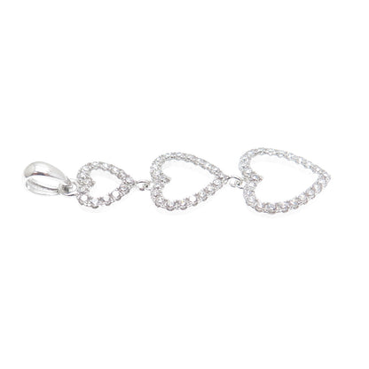 925 Sterling Silver Round-Cut C Z Graduated Heart Pendant