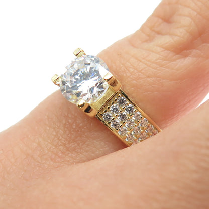 925 Sterling Silver Gold Plated Round-Cut C Z Engagement Ring Size 5.25