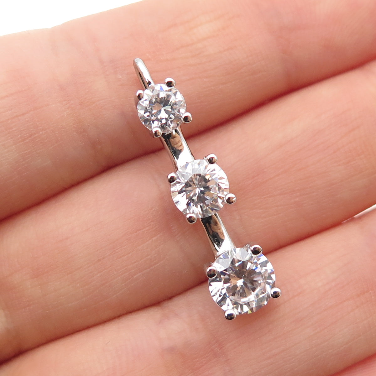 925 Sterling Silver Round-Cut Graduated C Z Charm Pendant