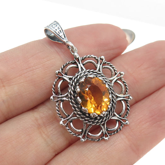 FINELI 925 Sterling Silver Vintage Real Citrine Modernist Pendant