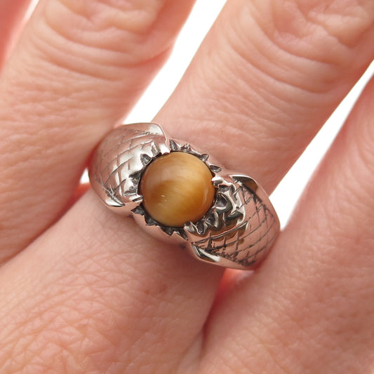 McGrath Hamin 925 Sterling Silver Vintage Real Tiger Eye Oxidized Ring Size 9.5