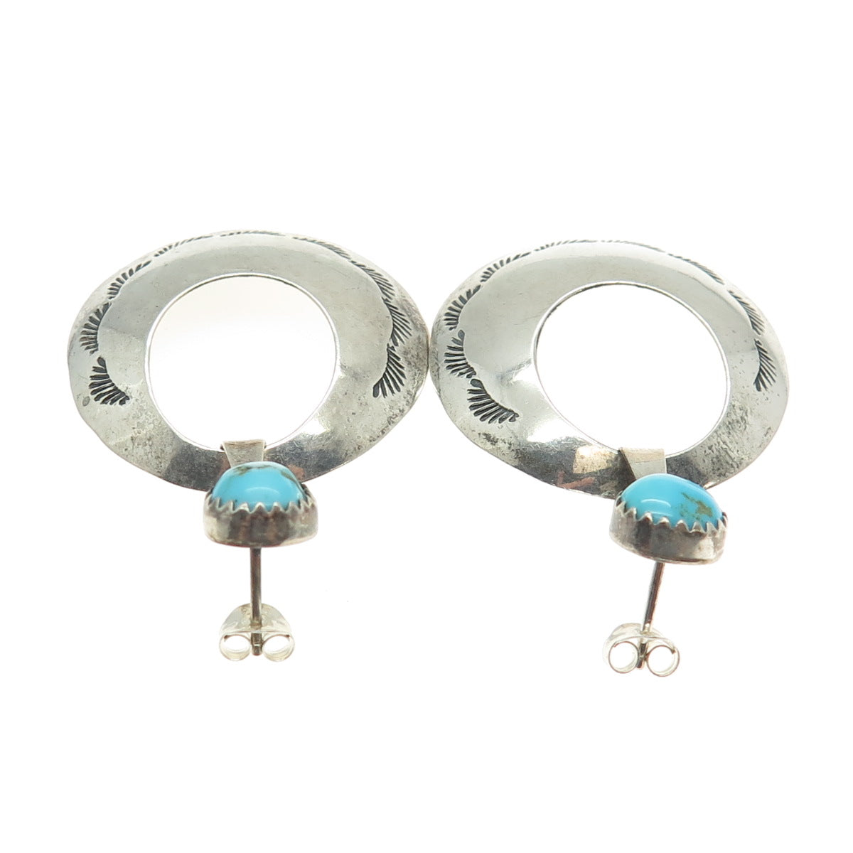 Old Pawn 925 Sterling Silver Vintage Southwestern Turquoise Tribal Earrings