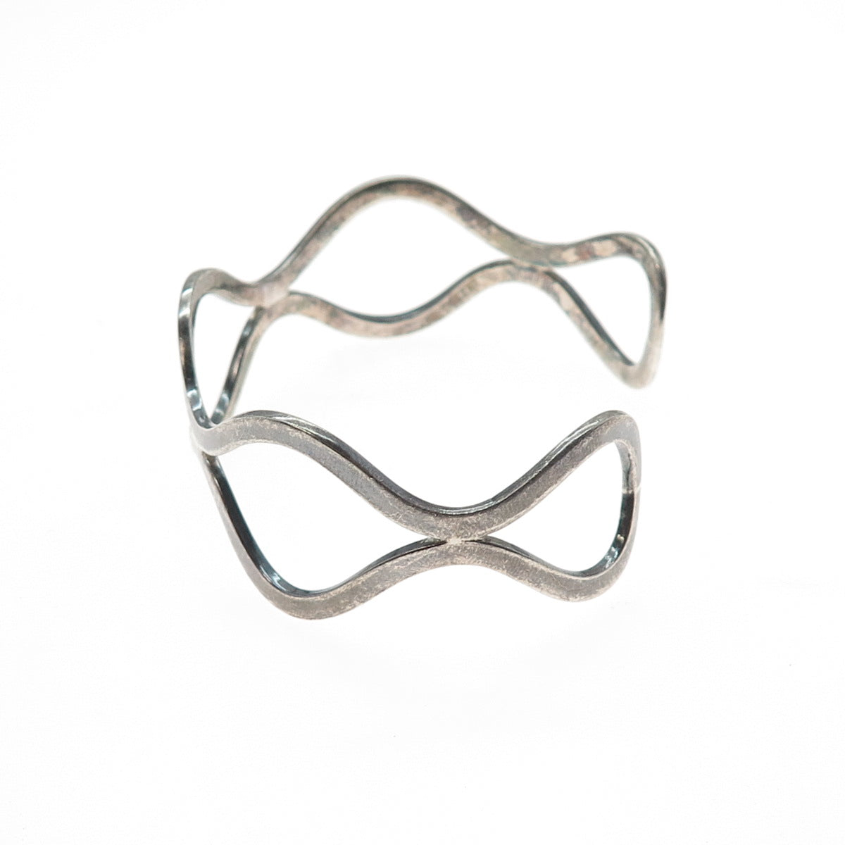 925 Sterling Silver Vintage Modernist Wavy Oxidized Adjustable Cuff Bracelet 7"