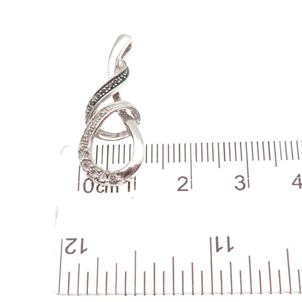 925 Sterling Silver Real Black & White Diamond Twisted Charm Pendant
