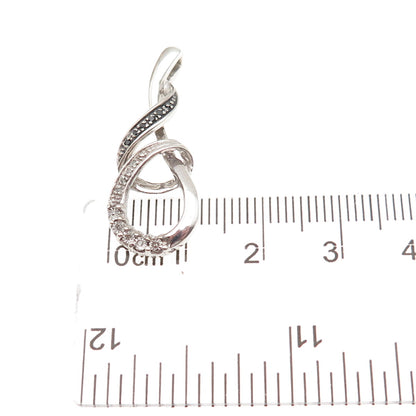 925 Sterling Silver Real Black & White Diamond Twisted Charm Pendant