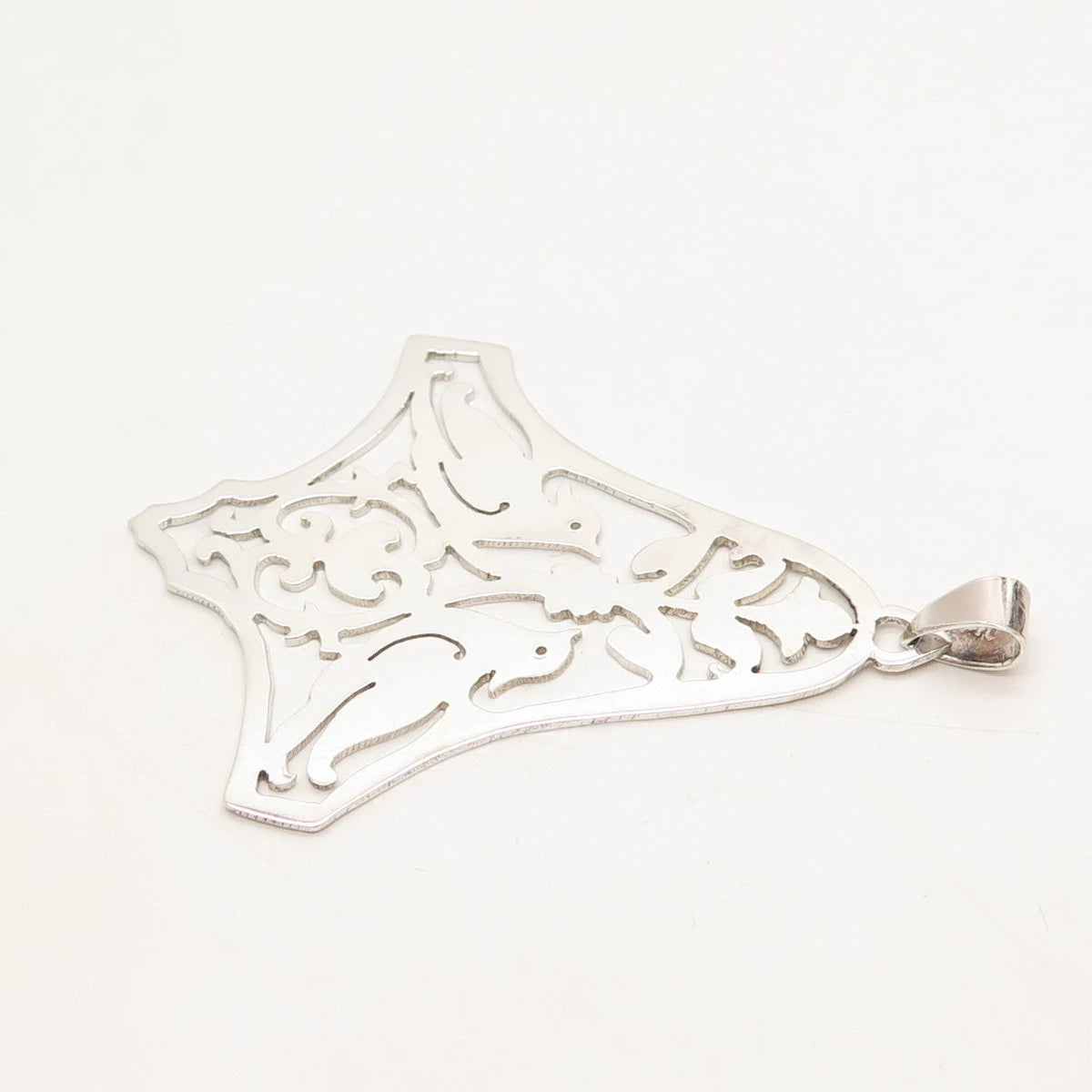 925 Sterling Silver Vintage Birds Ornate Pendant