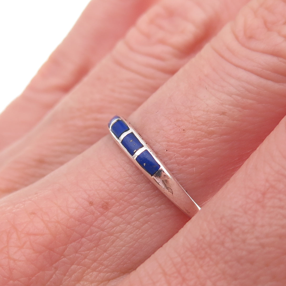 Silver Cloud Old Pawn 925 Sterling Vintage Southwestern Lapis Ring Size 7.25