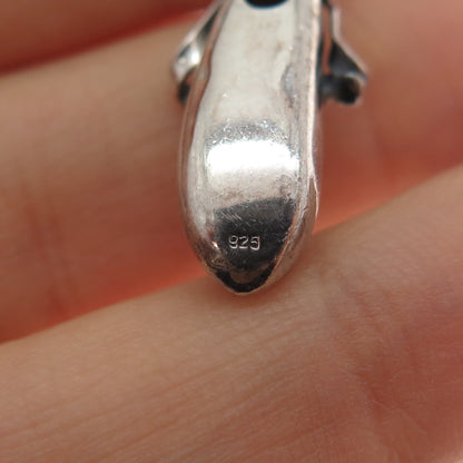 925 Sterling Silver Vintage Ballet Shoe Oxidized 3D Charm Pendant