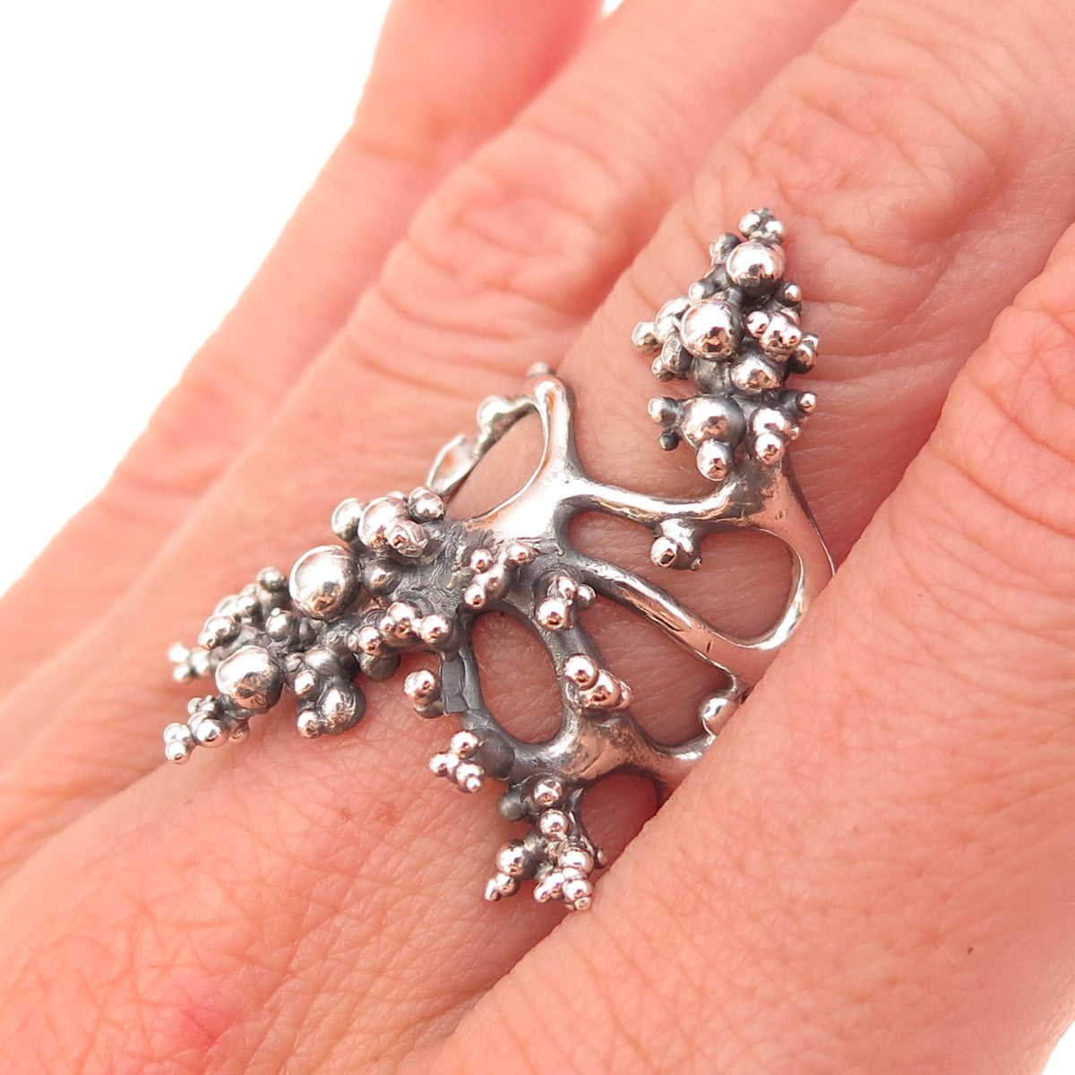 925 Sterling Silver Vintage Modernist Granulated Oxidized Ring Size 6.25