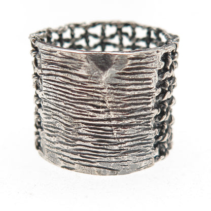 925 Sterling Silver Vintage Modernist Cage Oxidized Ring Size 8.5