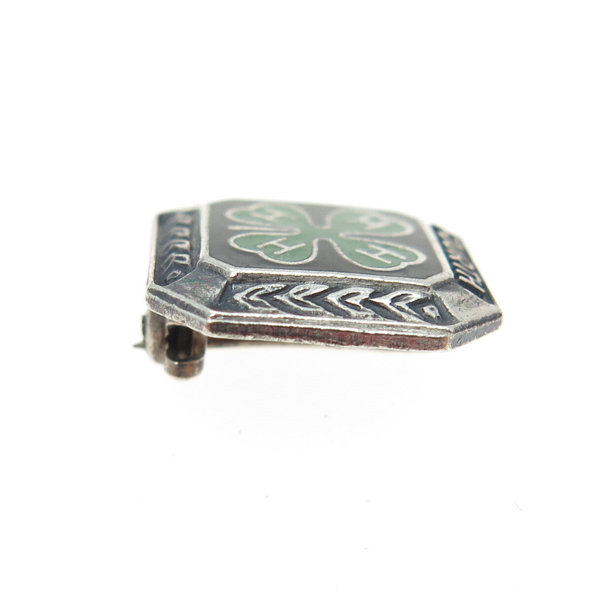 925 Sterling Silver Vintage 4-H Club 4th Year Membership Achievement Pin Brooch