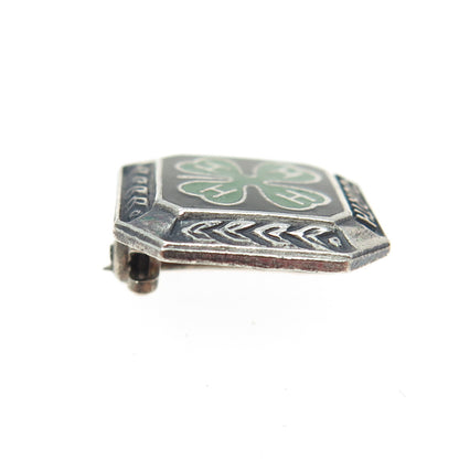 925 Sterling Silver Vintage 4-H Club 4th Year Membership Achievement Pin Brooch