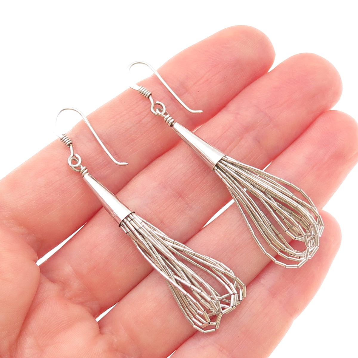 Old Pawn 925 Sterling Silver Vintage Southwestern Liquid Chain Dangle Earrings