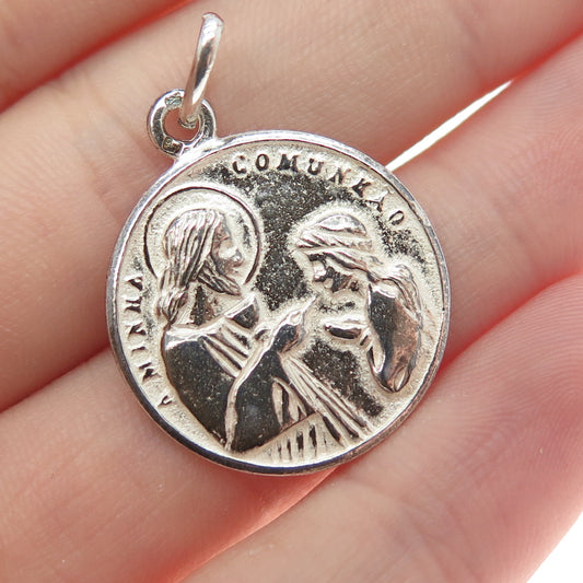 835 Silver Vintage Portugal Holy Communion Religious Medal Charm Pendant