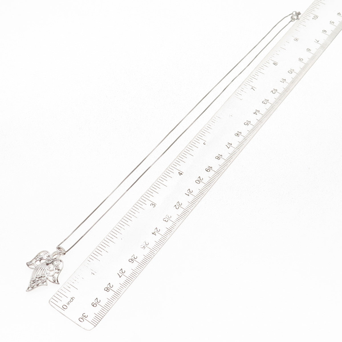 925 Sterling Silver Real Round-Cut Diamond Angel Box Chain Necklace 18"