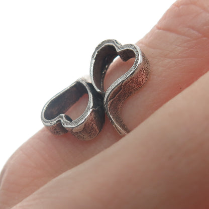 925 Sterling Silver Vintage Double Heart Oxidized Ring Size 4.75