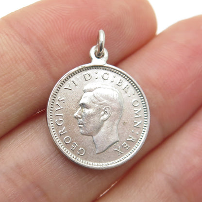 925 Sterling Silver Antique 1937 King George VI Three Pence Coin Charm Pendant