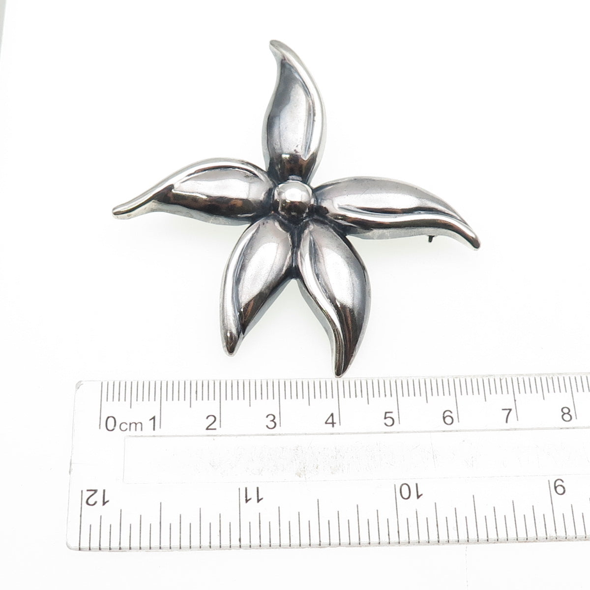 925 Sterling Silver Vintage Flower Oxidized Pin Brooch