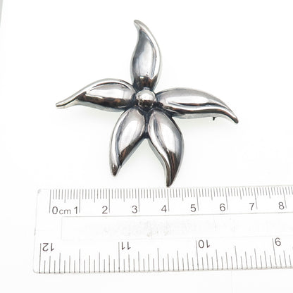 925 Sterling Silver Vintage Flower Oxidized Pin Brooch
