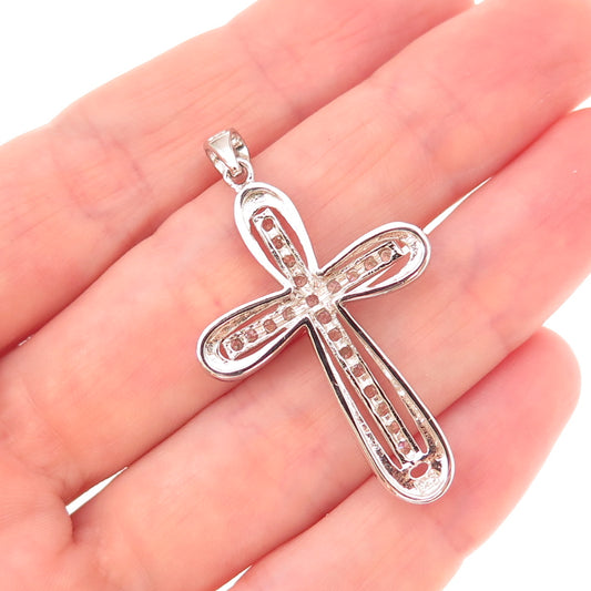 925 Sterling Silver Round-Cut C Z Cross Religious Charm Pendant