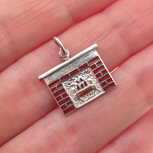 Danecraft Sterling Silver Antique Art Deco Enamel Fireplace Mini Charm Pendant