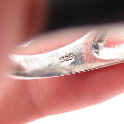 925 Sterling Silver Vintage Real Lapis Lazuli Modernist Ring Size 8