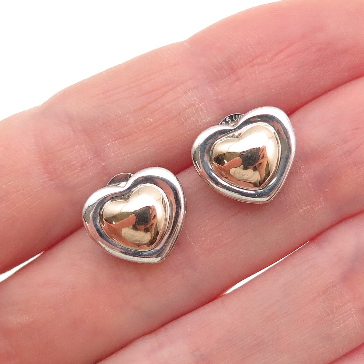 Ross Simons 925 Sterling Silver 18K Gold Vintage Heart Stud Earrings