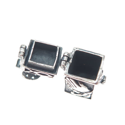 925 Sterling Silver Vintage Praying Hands Religious Box Oxidized Charm Pendant