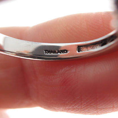 925 Sterling Silver Real Cushion-Cut Smoky Quartz & Black Spinel Ring Size 7.25