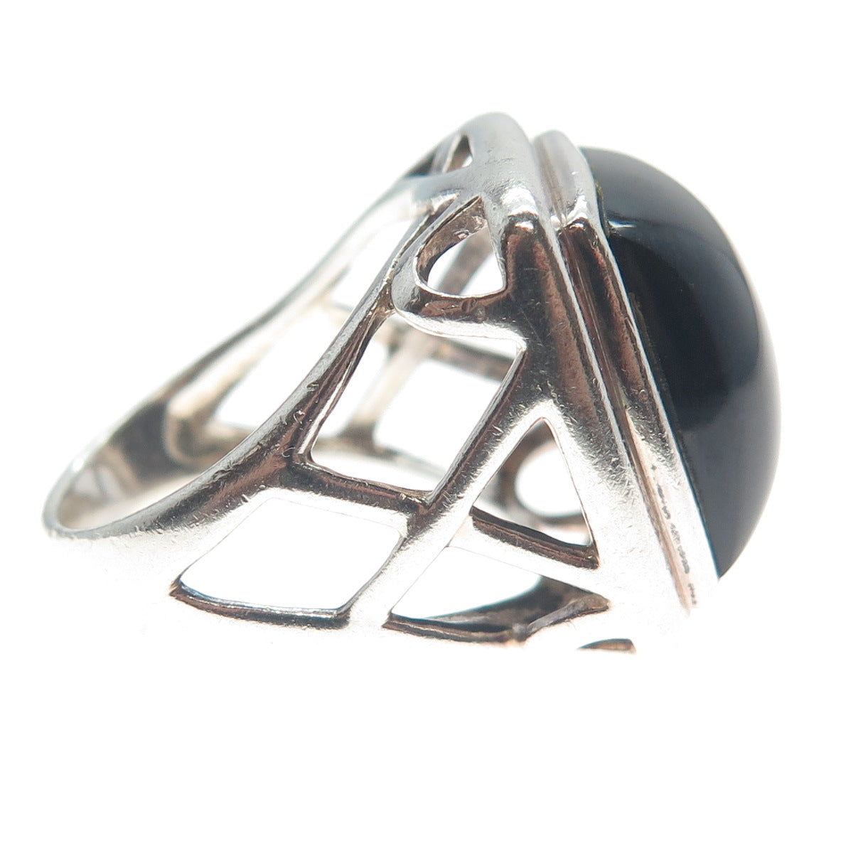 SX SALLY C 925 Sterling Silver Vintage Real Black Onyx Woven Ring Size 7