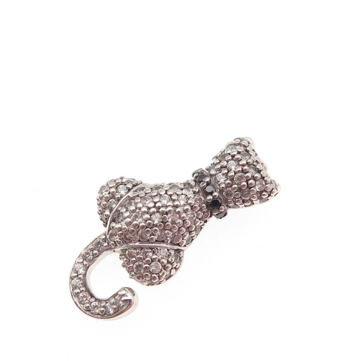 925 Sterling Silver Round-Cut Black & White C Z Cat Slide Charm Pendant
