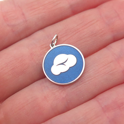 925 Sterling Silver Blue Enamel Cloud Round Tag Mini Charm Pendant