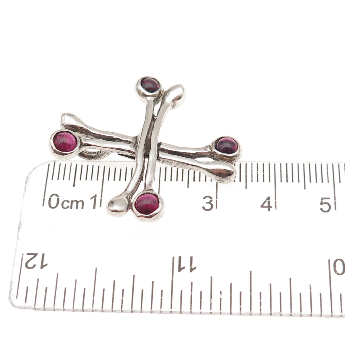 925 Sterling Silver Vintage Real Rhodolite Modernist Cross Slide Charm Pendant
