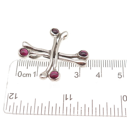 925 Sterling Silver Vintage Real Rhodolite Modernist Cross Slide Charm Pendant