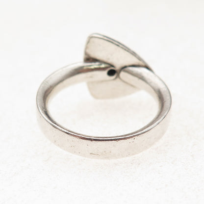 925 Sterling Silver Vintage Real Sapphire Modernist Oxidized Ring Size 8.75