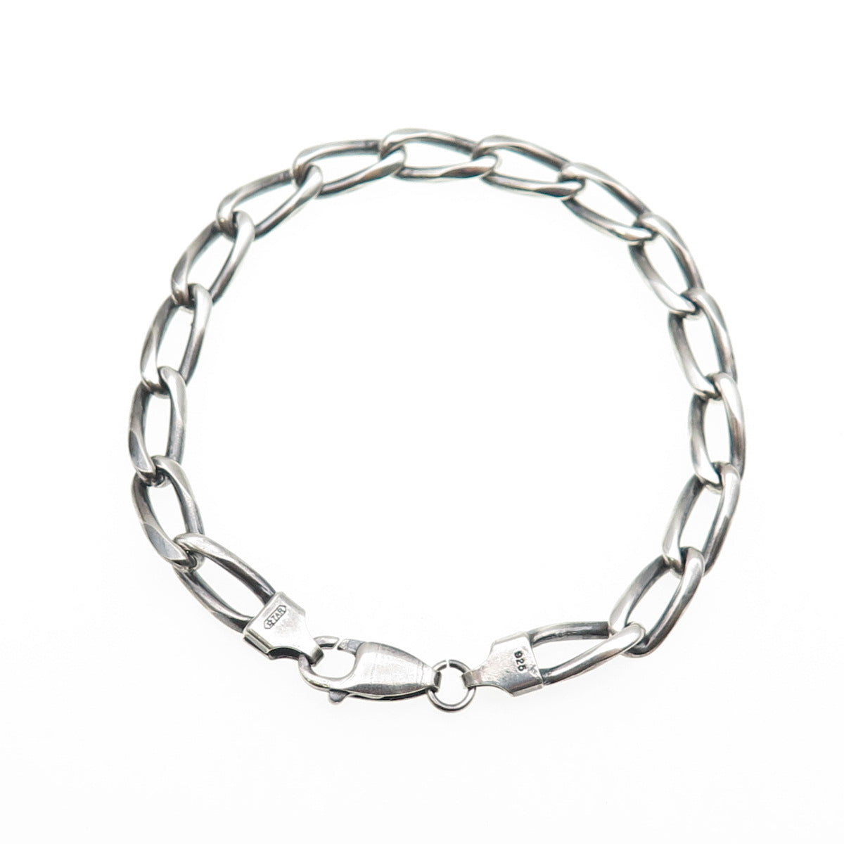 925 Sterling Silver Vintage Italy Paperclip Curb Link Oxidized Bracelet 7"