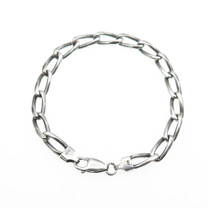 925 Sterling Silver Vintage Italy Paperclip Curb Link Oxidized Bracelet 7"