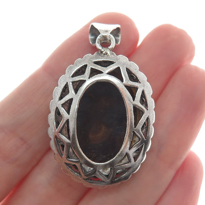 950 Silver Vintage Real Oval-Cut Agate Roped Pendant