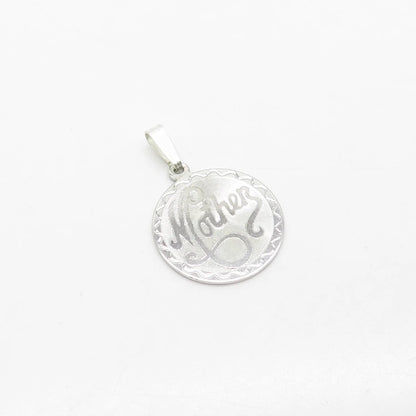 925 Sterling Silver Vintage "Mother" Textured Round Pendant