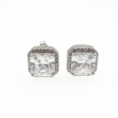925 Sterling Silver Princess & Round-Cut C Z Stud Earrings