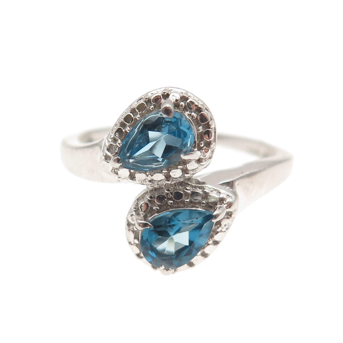 Chuck Clemency 925 Sterling Silver Real London Blue Topaz Bypass Ring Size 7