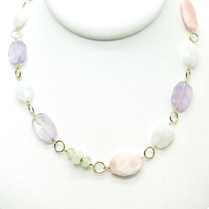 RARITIES 925 Sterling Silver Gold Plated Quartz Amethyst Moonstone Necklace 36"